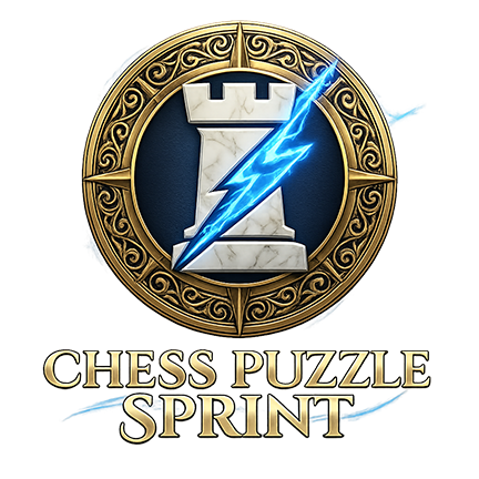 Chess Puzzle Sprint logo with a marble rook and electric lightning