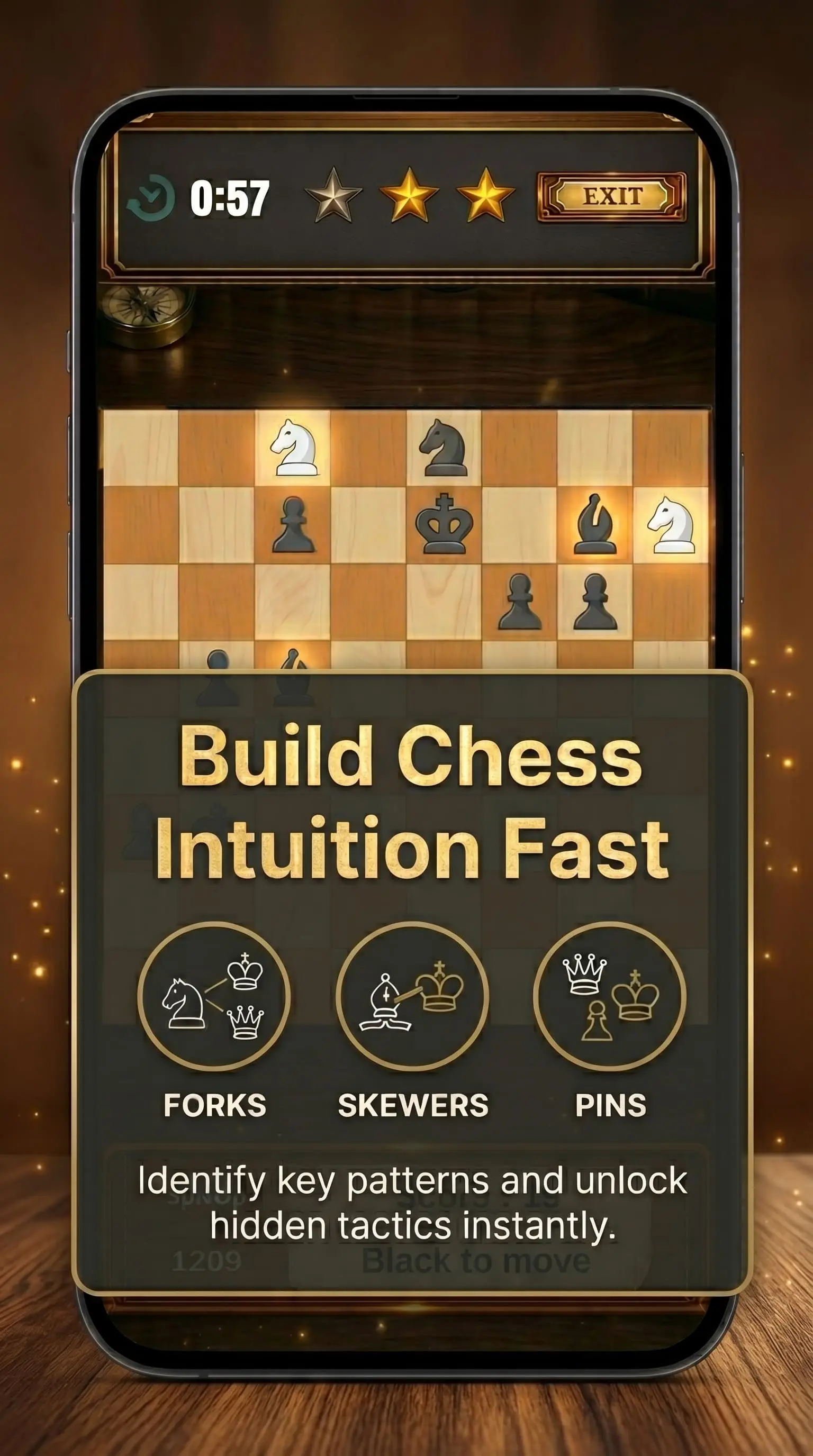 Chess Puzzle Sprint screenshot showing puzzle sequence and hints